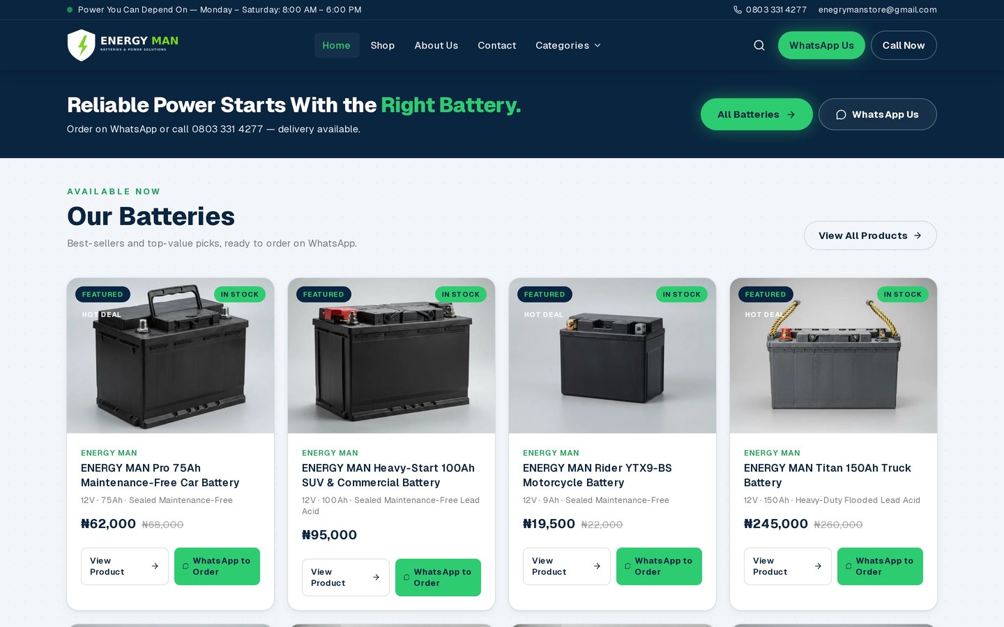 ENERGY MAN batteries e-commerce store